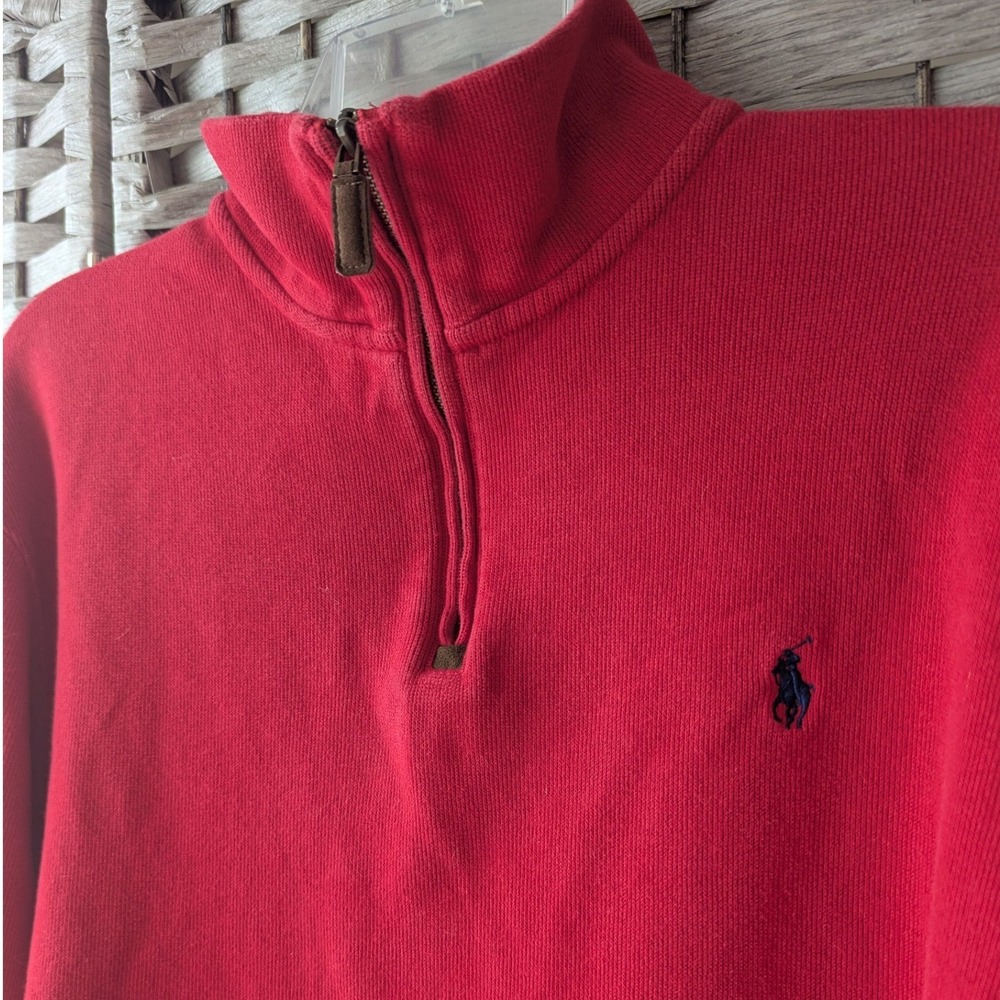 Polo Ralph Lauren Quarter Zip Pullover Sweater Red Long Sleeve XL Navy Pony Hit